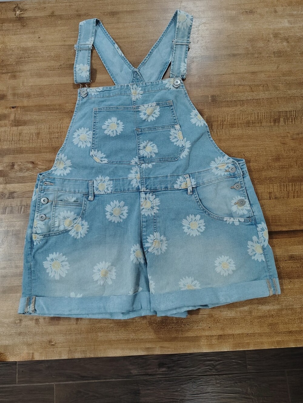No Boundaries Daisy Floral Denim Short Overalls Size XXL(19)